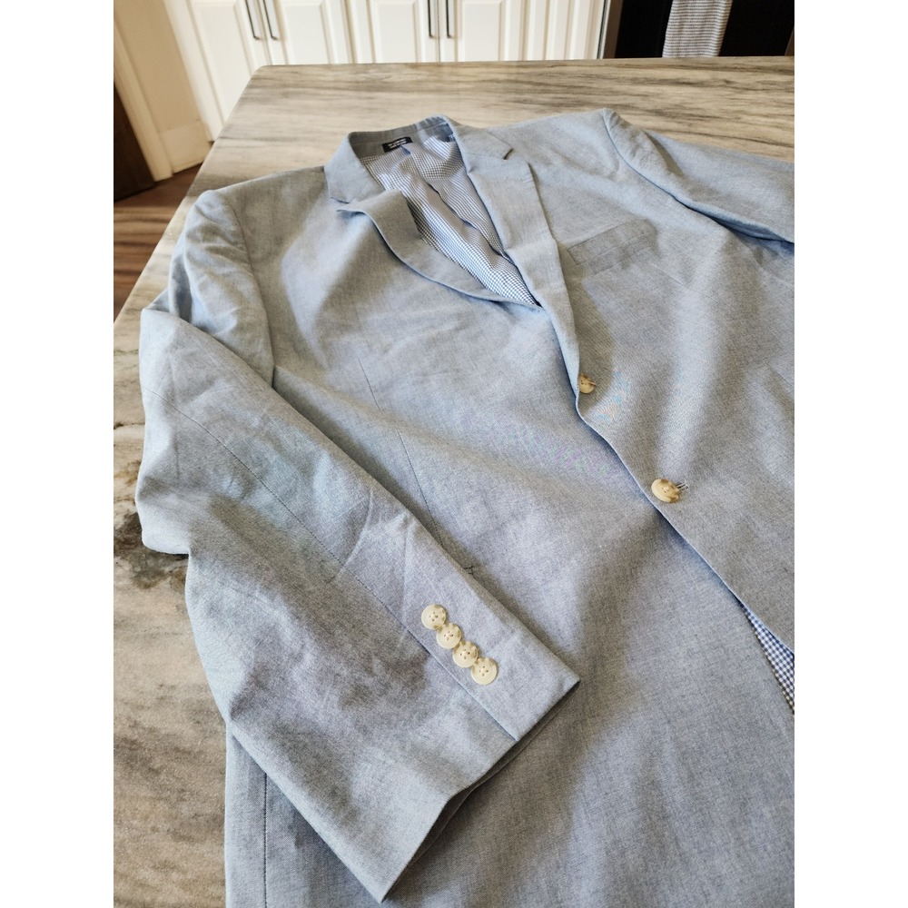 Saddlebred Mens 48L Light Blue Cotton Two Button Sport Coat Blazer Jacket - Picture 2 of 6